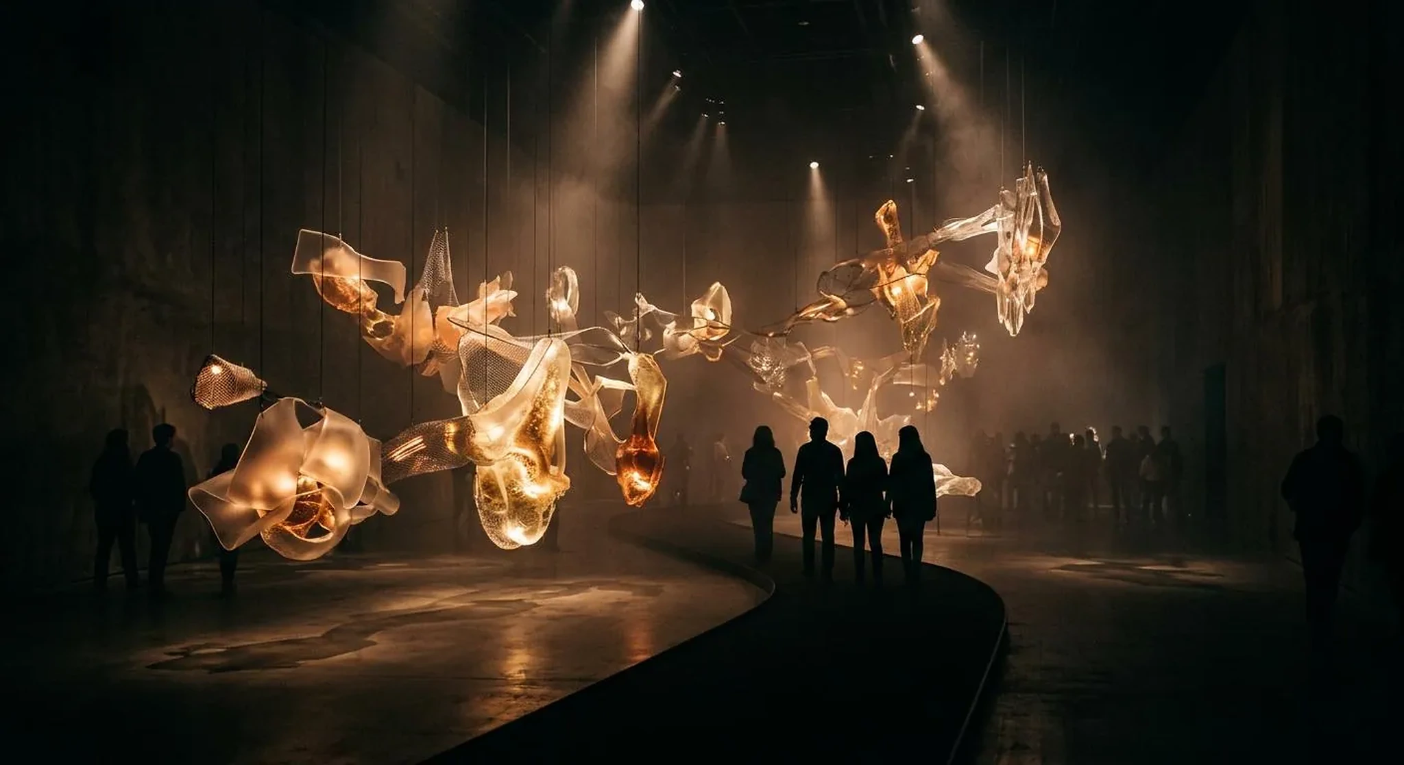 Concept image of a reflective exhibition interior.
