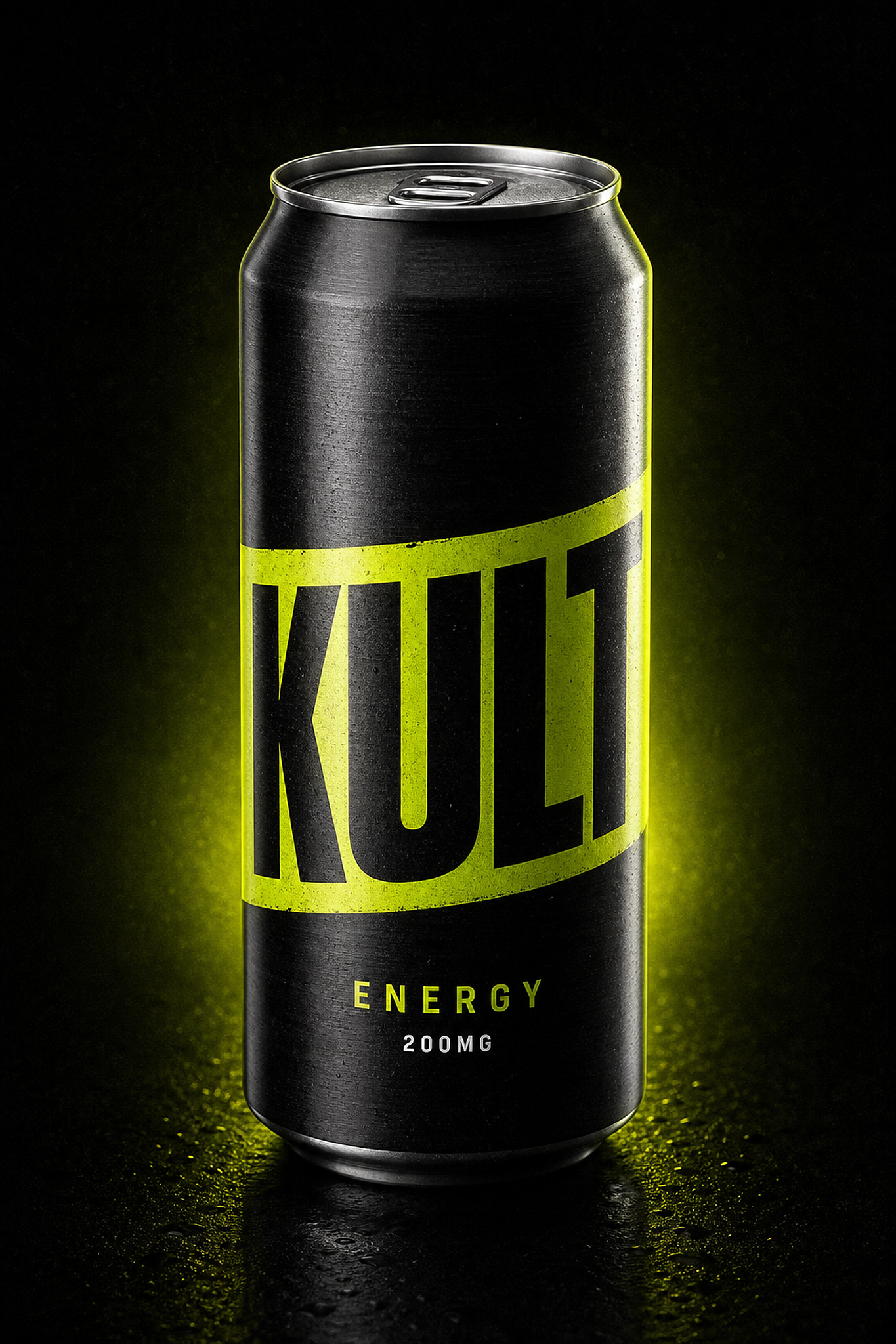 Close-up campaign portrait of the black KULT Drop 001 can