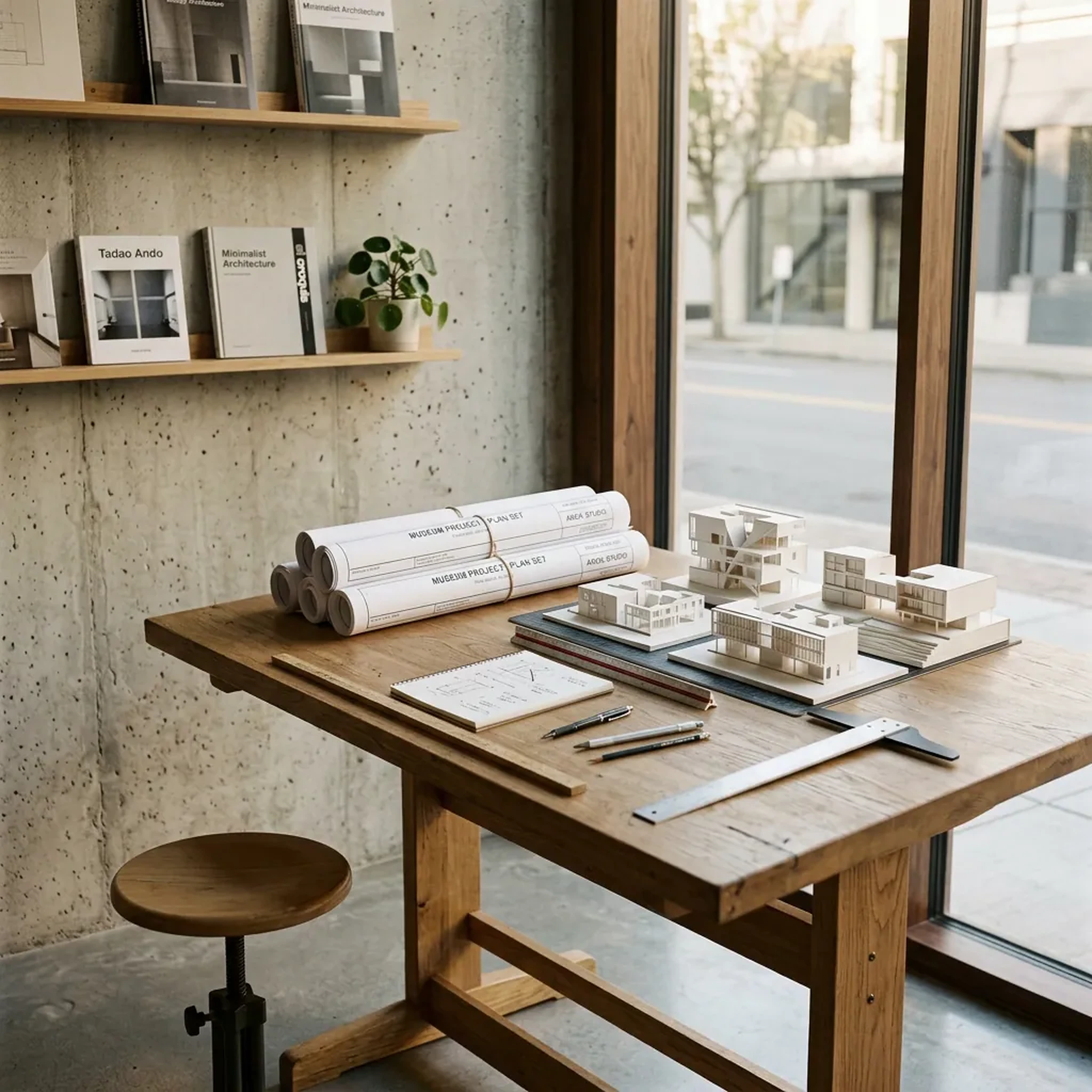 Architects reviewing material samples in the studio