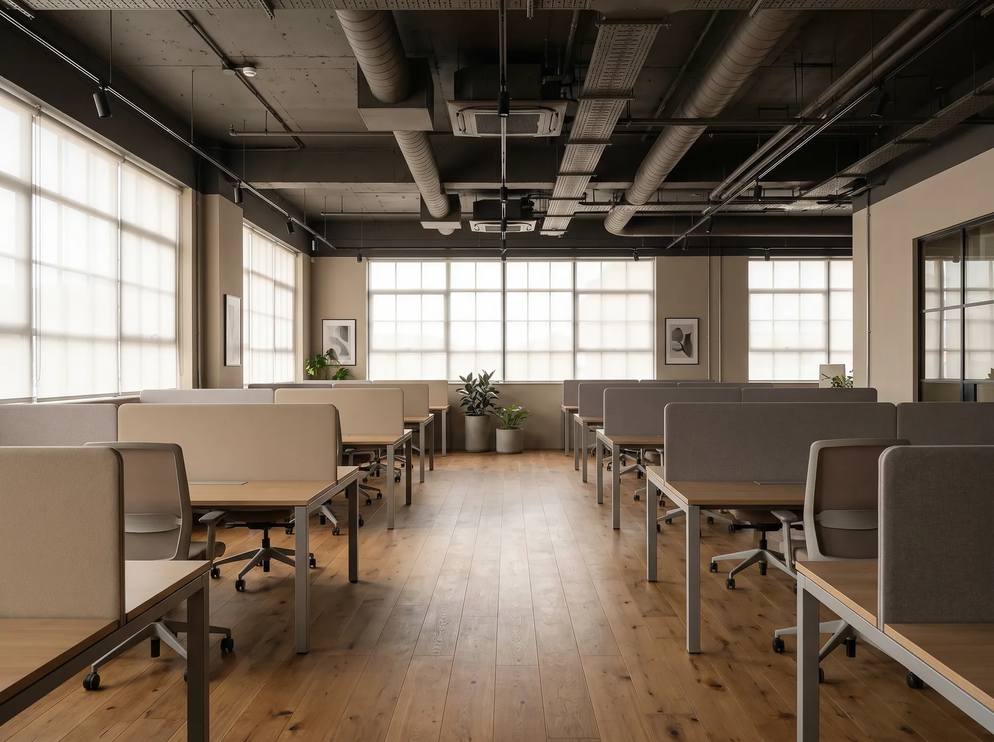 Workplace interior with flexible meeting zones